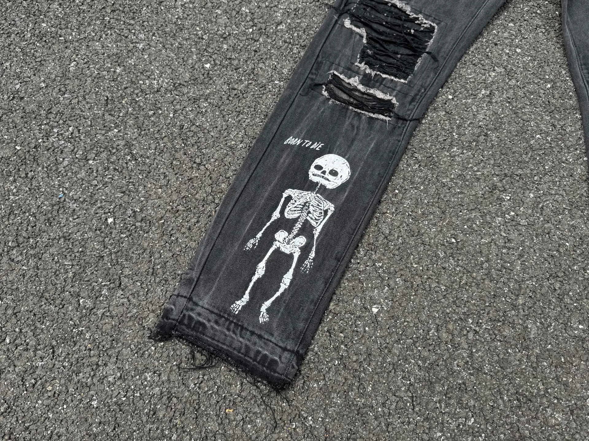 P246💰G22 GALLERY DEPT. Skull hand-stitched distressed distressed jeans -Color: Black -Size: S-XXL